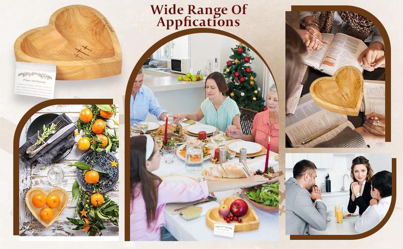 Wooden Heart Shaped Prayer Bowl with 24 Prayer Cards, Handcrafted Vintage Prayer Bowl with Cross & Letter Pattern, Religious Decorations for Home Living Room Bedroom Church, Christian Ornaments, Home Decor, New Year's Day Valentine's Day & Easter Sunday