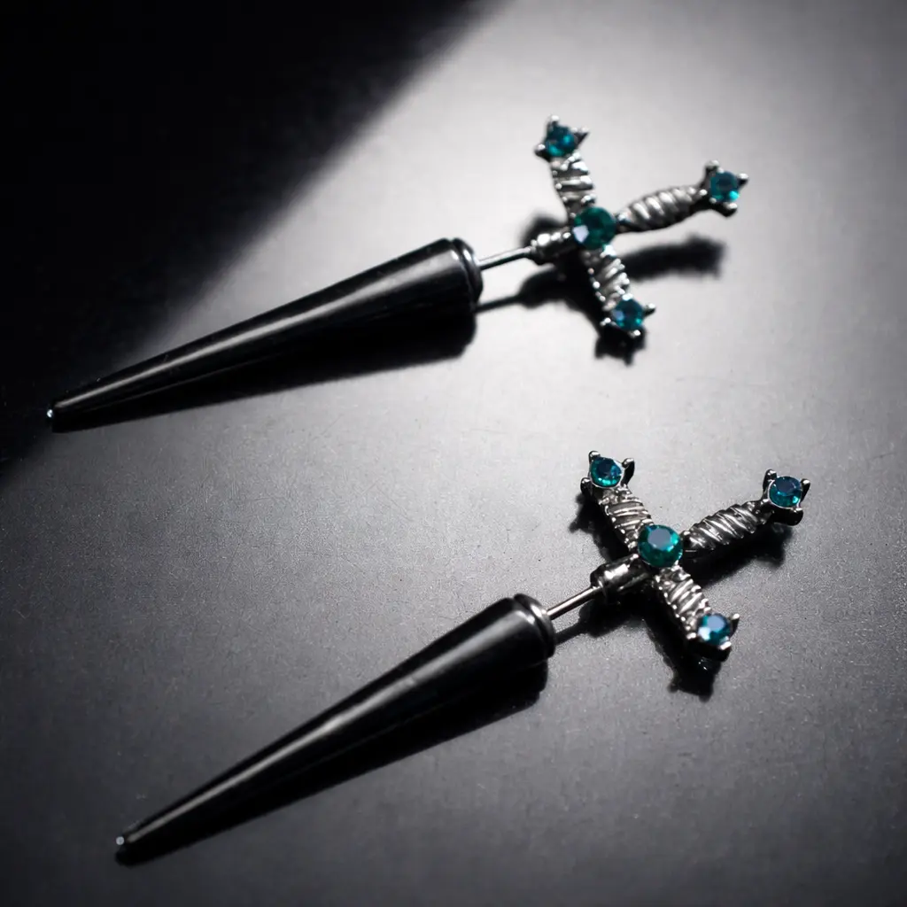 Gothic Sword Dangle Earrings, Unisex Alloy Metal Witchy Jewelry with Bling Accent, Punk Look Statement Accessory, Fashionable Jewelry Accessories, Accessories For Women