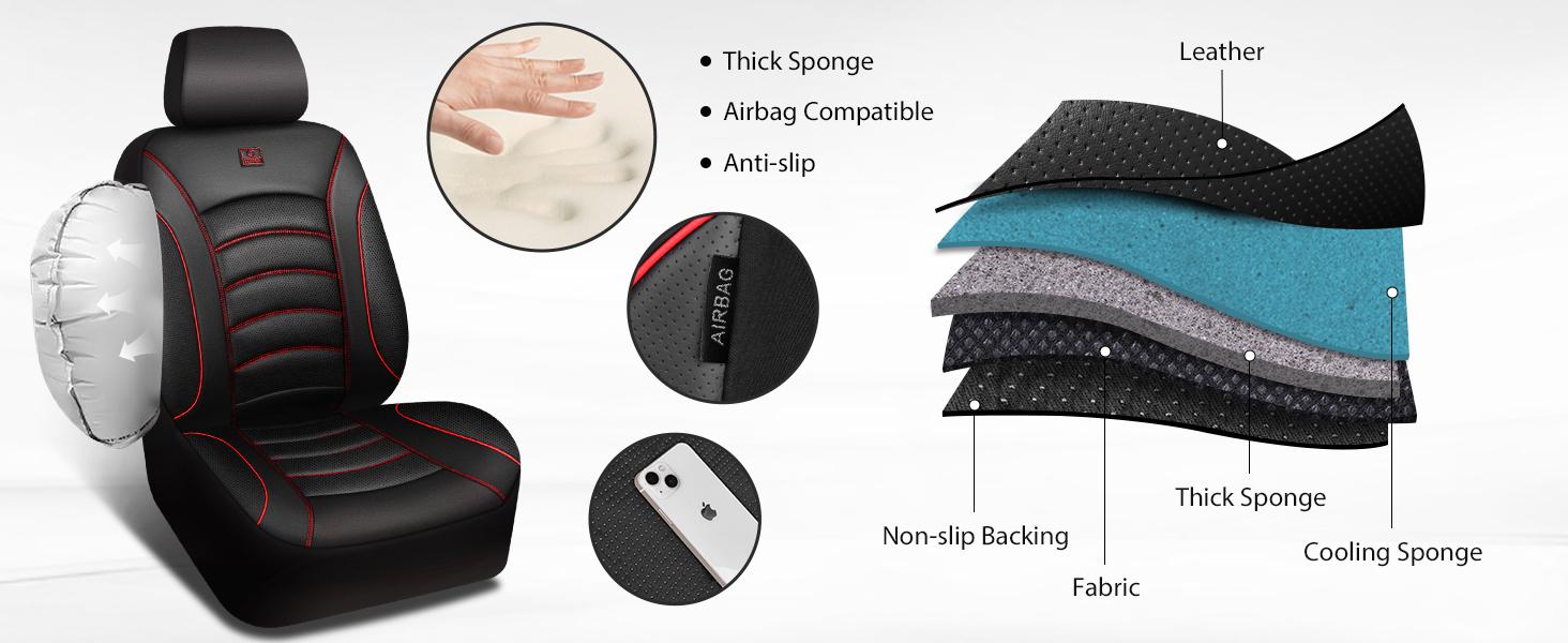 CAR PASS 3D Foam Mesh Leather Car Seat Covers Front Seats, Air Cool Mesh Front Seat Covers for Car, Universal Fit for SUV Truck Sedan Automotive, Armrest Airbag Compatible