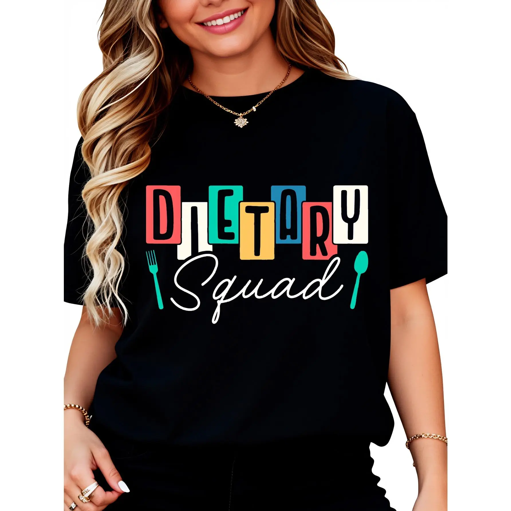Dietary Squad Fork Spoon T-Shirt for Women Men Cotton Clothing