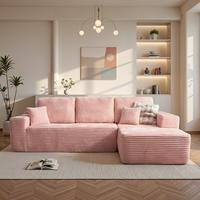 Pink Plush Corduroy Right Chaise
