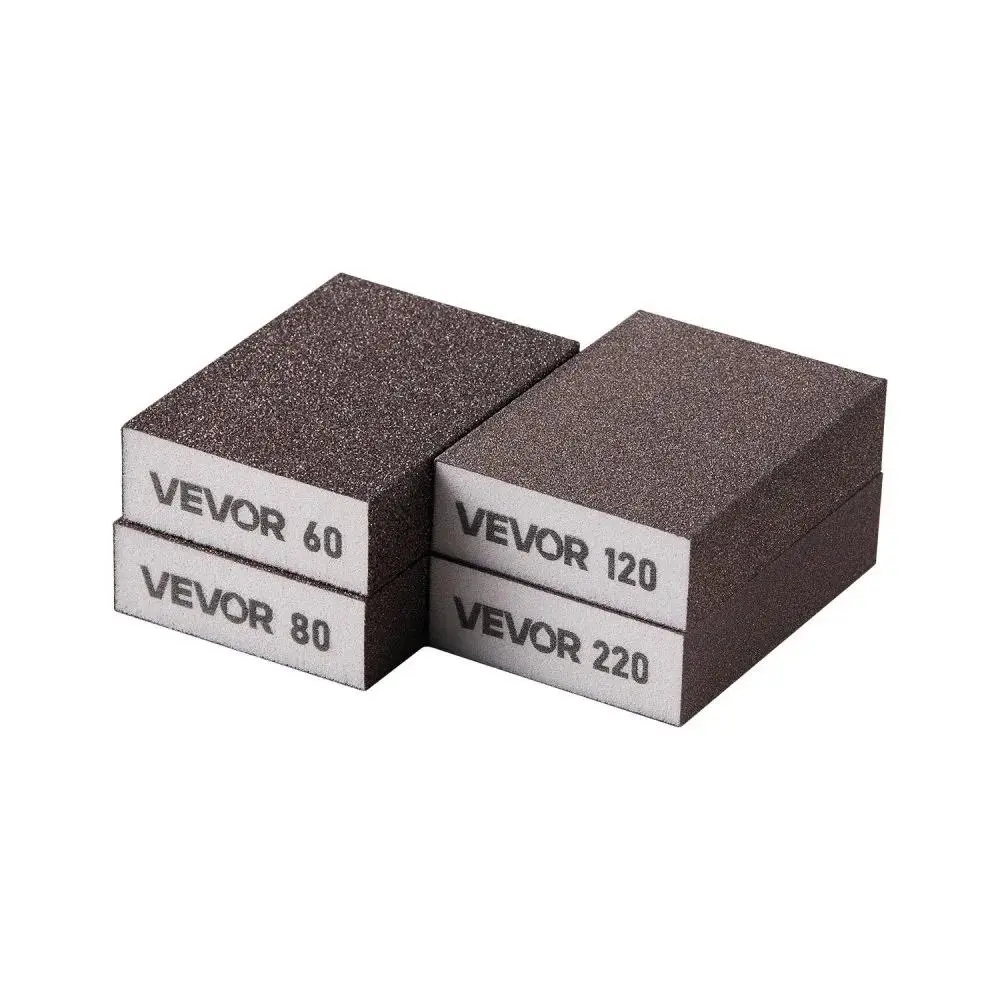 VEVOR Handheld Aluminum Oxide Sanding Sponge Set, 4 Pcs 60/80/120/220 Grit Assortment, Flexible Washable Reusable Crack-Free Blocks, Dry & Wet Sanding for Construction, Scratch Repair, Furniture Polishing, Wood/Metal