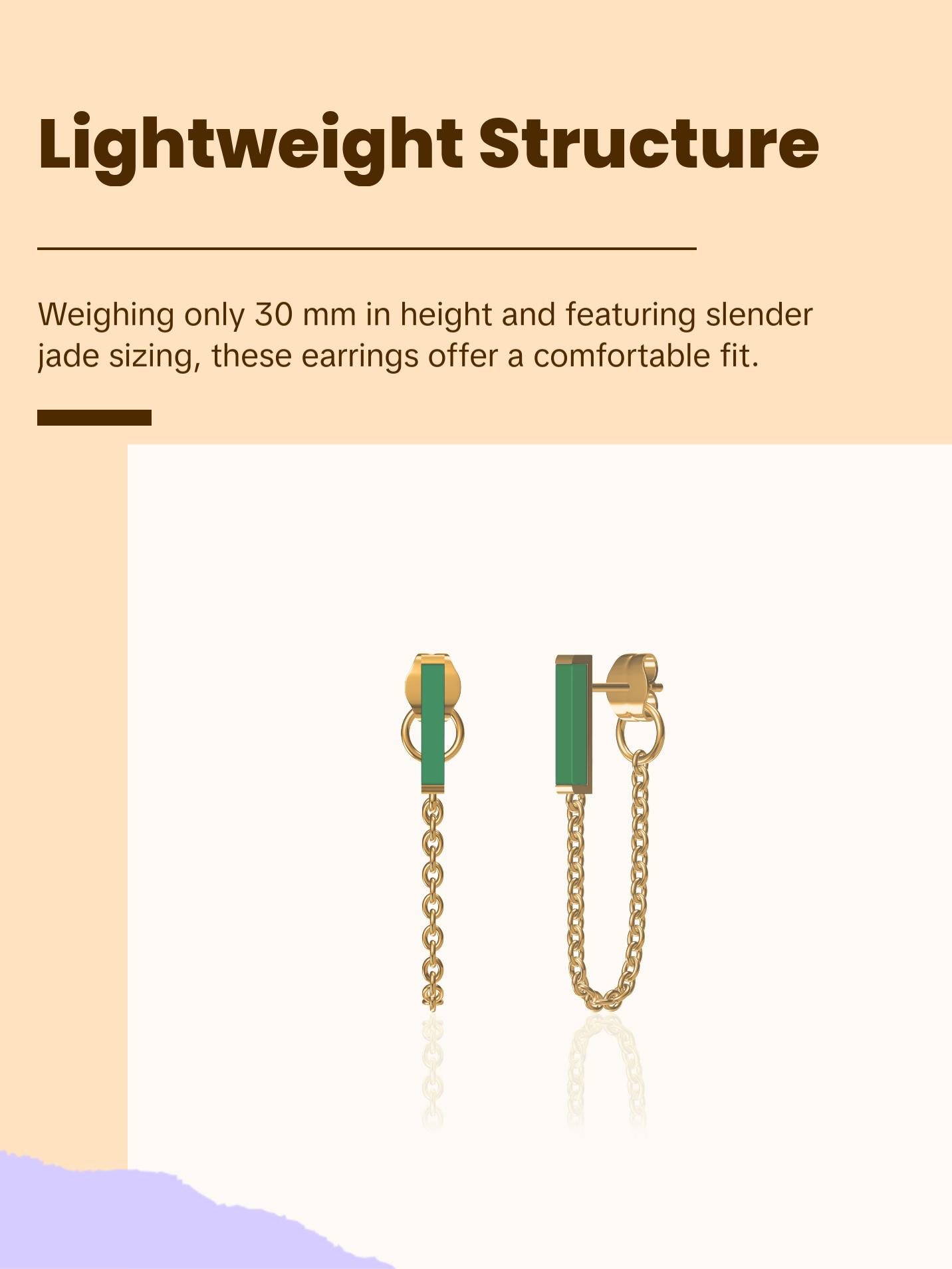 Jade Dangle Chain Stud Earrings