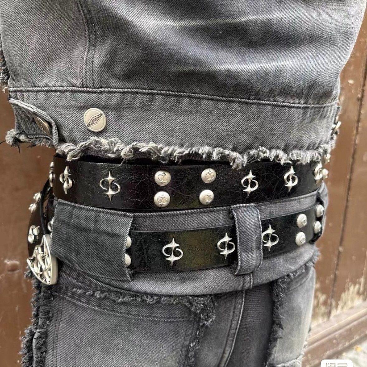 Punk Style Decorated PU Belt with Buckle, Fashion Cross Design Y2k Belt for Party, Daily Clothing Decor, Trendy Versatile & Exquisite Belt for Birthday Gift for Women Men