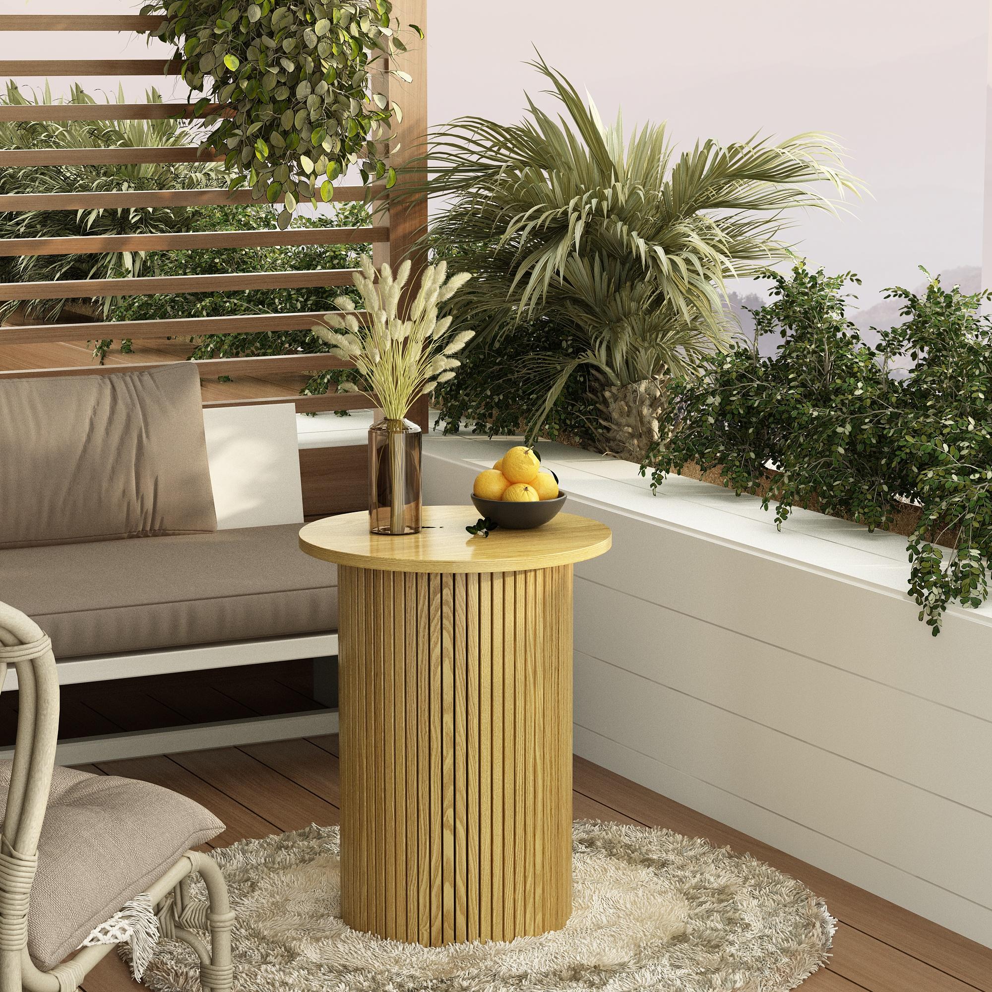 PieDle Round Fluted End Table,Small Accent Pedestal Side Table, Wood Fluted Nightstand Bedside Table for Living Room, Bedroom, Handcrafted Finish, Natural