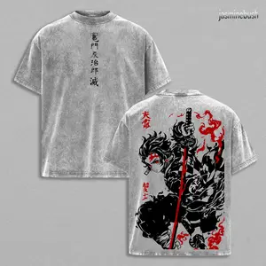 Tanjiro Kamado T-Shirt – Demon Slayer Kimetsu no Yaiba Vintage Washed Oversized Heavy Cotton Anime Manga Tee, Unisex Streetwear Retro Graphic Top Gift for Otaku Fans