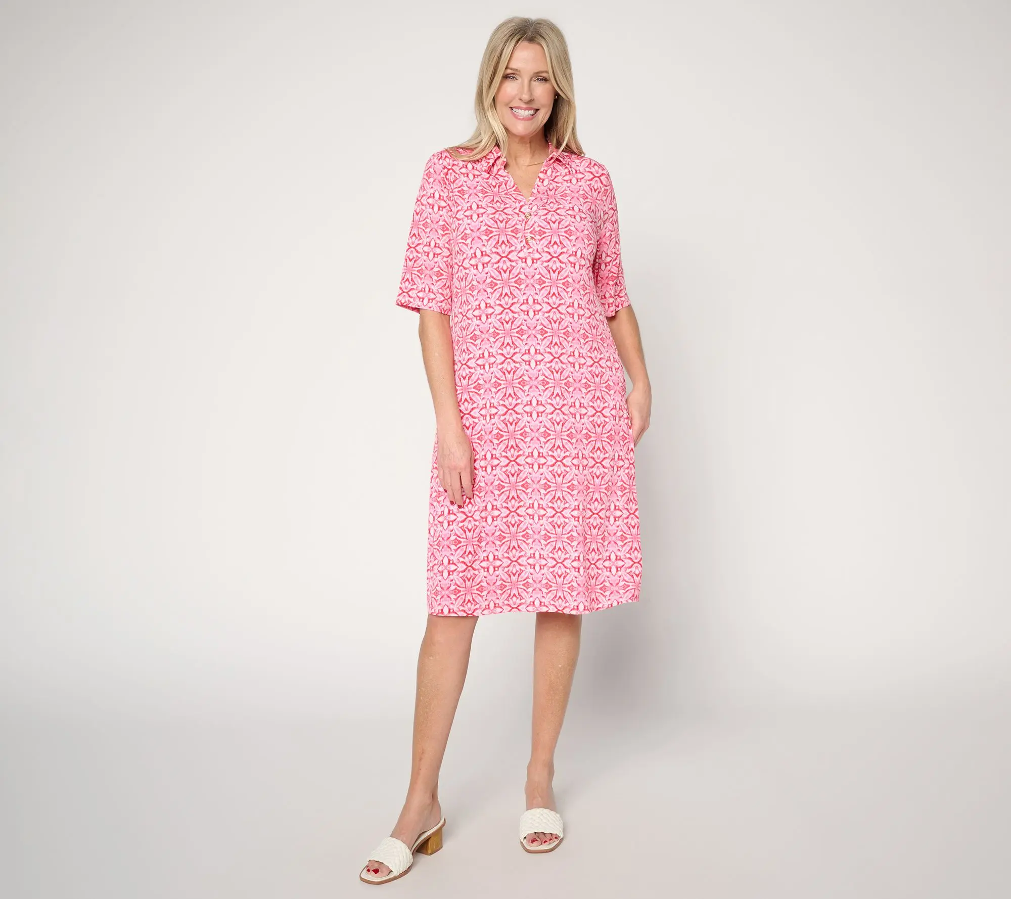 Susan Graver Petite Printed Liquid Knit Dress with Collar