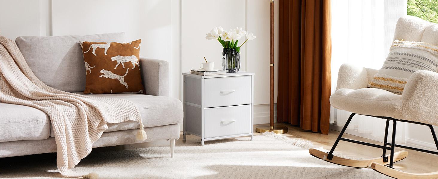 Nightstand with 2 Fabric Drawers, Dresser, End Table, Bedside Table, Bedroom Furniture for Living Room, Entryway