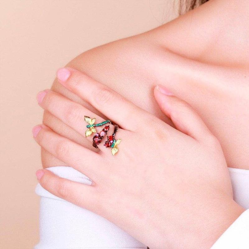 Handmade Adjustable 1.81Ct Natural Garnet Branch Rings