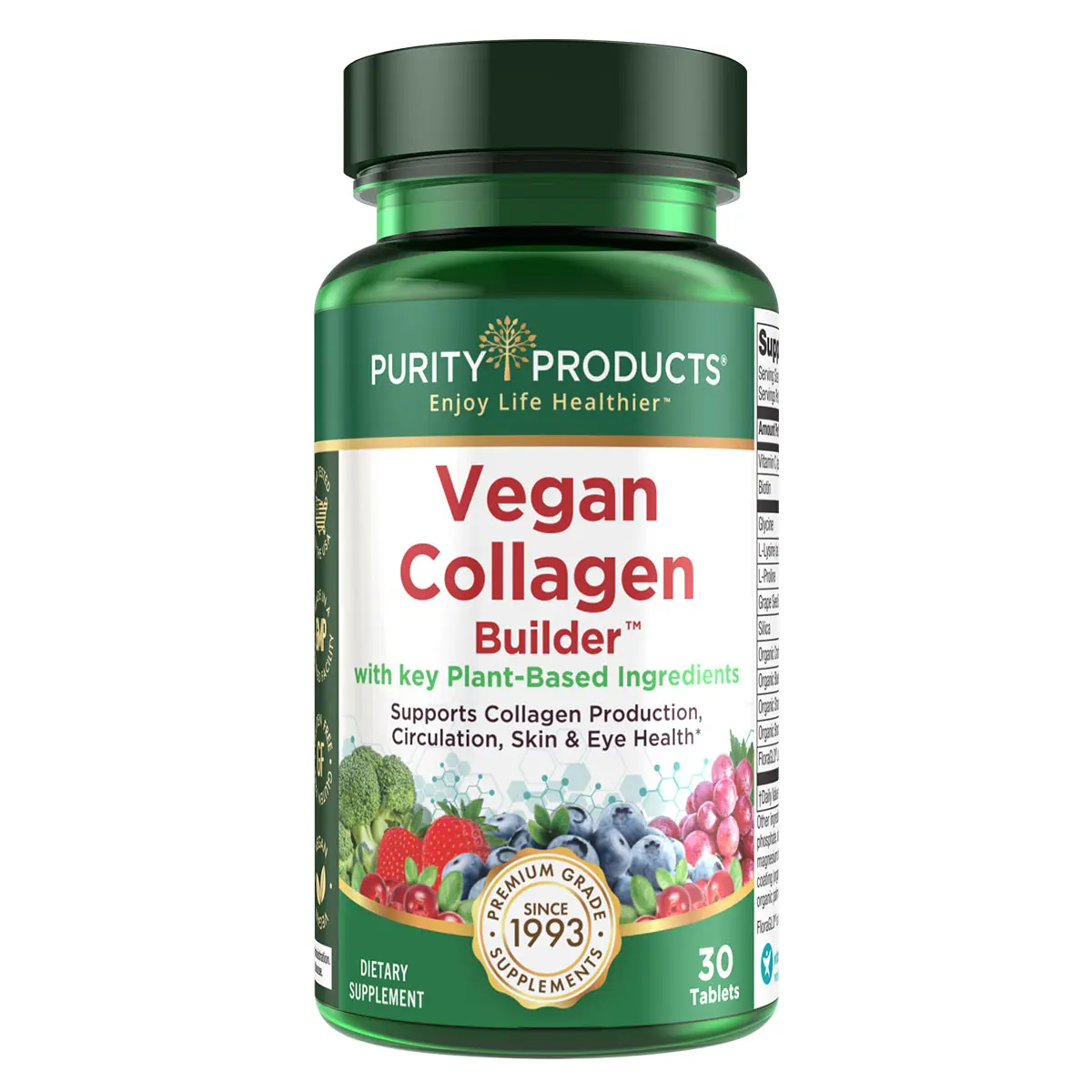 Vegan Collagen Builder - 30 Tablets with Key Plant-Based Ingredients for Collagen Production, Circulation & Skin Health