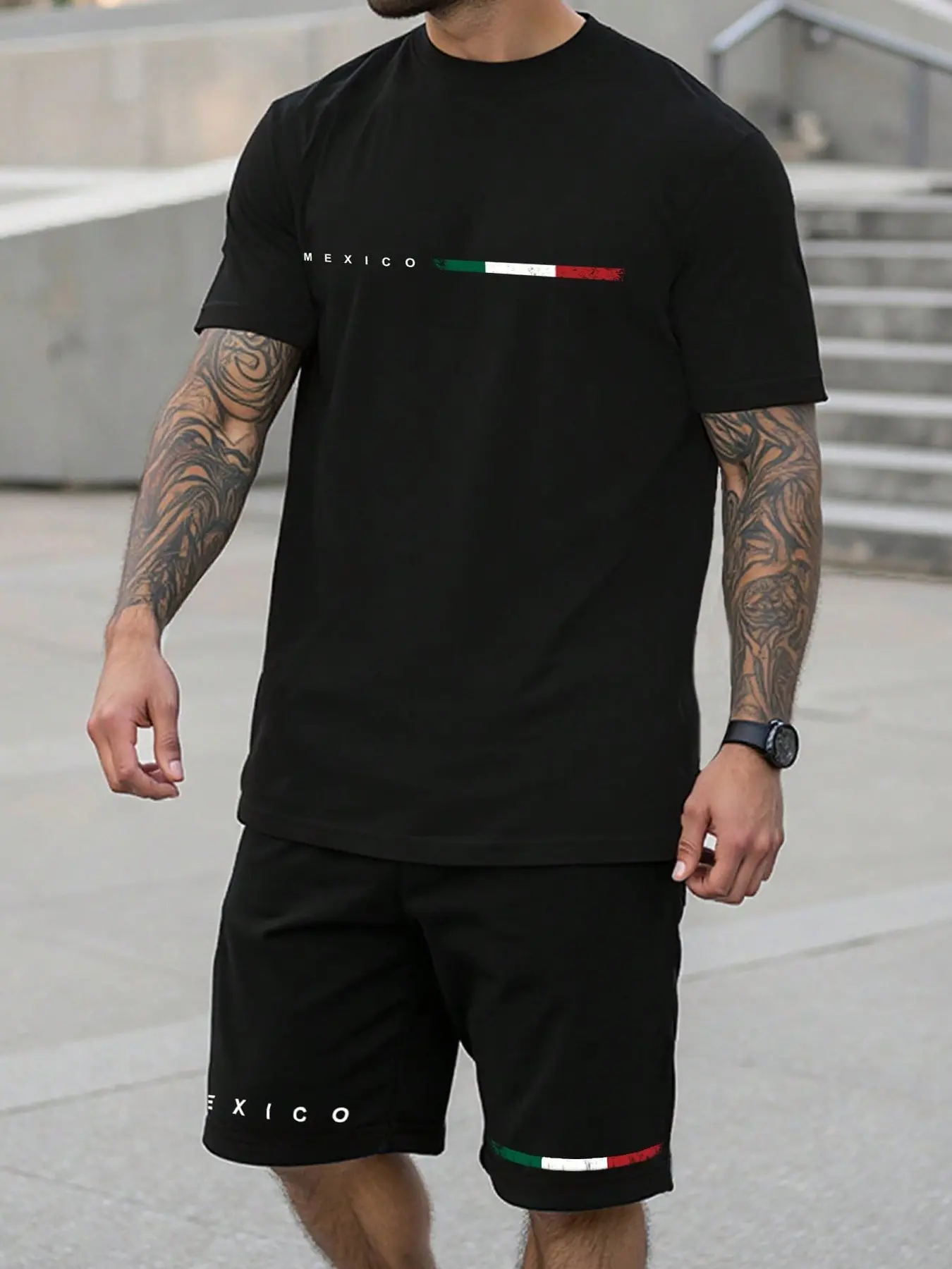 Loose Fit Mexican Patriotic Tracksuit for Men | Lightweight Moisture-Wicking Fabric with Mexico Flag Graphic | Casual Summer Outfit for Everyday Wear, Street Style & Hangouts