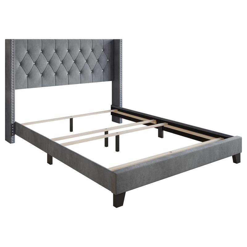 Favorer Monroe Tufted Upholstered Wingback Panel Bed Frame with Diamond Tufting and Nailhead Trim for Adult Bedroom, Box Spring Required