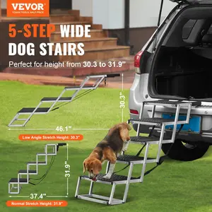 VEVOR Dog Stair for Cars,  , Wide 5-step Dog Car Steps, Folding Dog Car Ramp with Nonslip Surface, Portable Pet Steps Lightweight Aluminum for Car, SUV and Truck, Supports up to 150 lbs