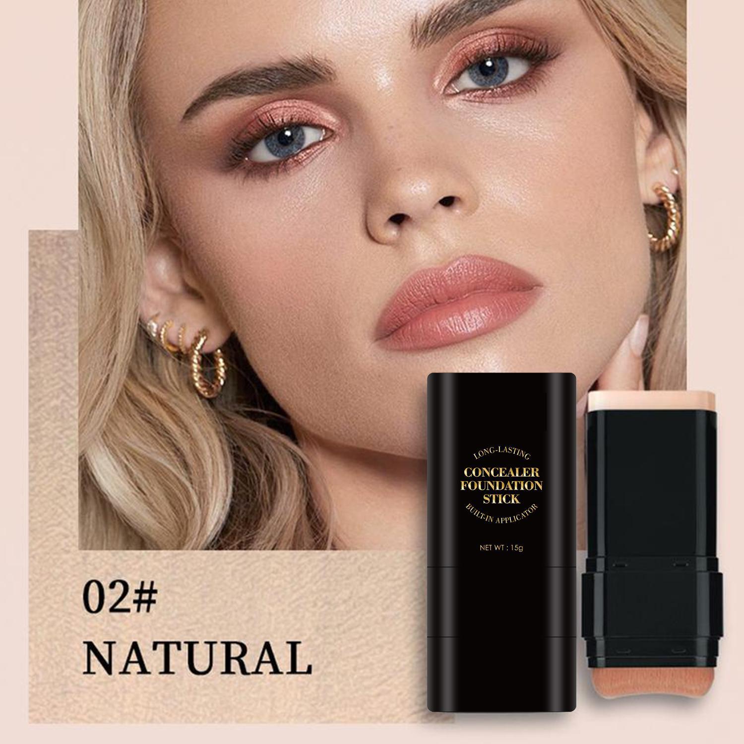 Luminous Dual-Ended Concealer Foundation Stick with Built-in Brushes  24H Long-Lasting Waterproof Sweatproof One-Swipe Even Flawless Base Clear Radiant Skin Foundation Stick