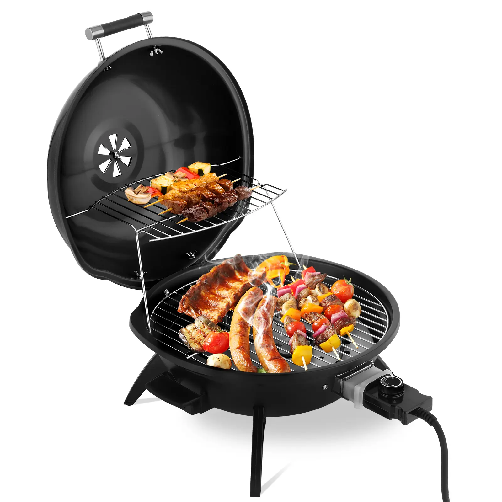 1600W Portable Electric BBQ Grill, Stainless Steel Tabletop Barbecue with Adjustable Temperature Control, Smokeless for Indoor/Outdoor Use on Apartment Balconies, Portable Barbecue, Camping Gear, Apartments, Foldable Rack, Temperature Ctrl, Barbecue Grill