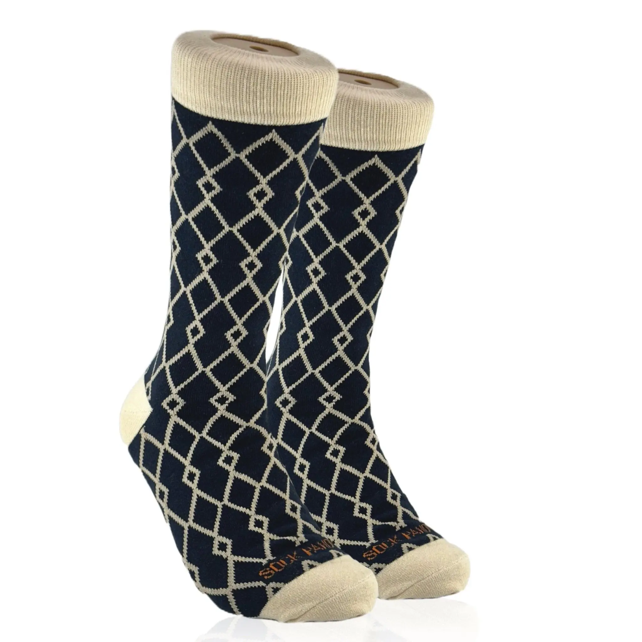 Interlocking Diamond Pattern Socks from the Sock Panda (Adult Large - Men's Shoe Sizes 8-12) Beige Classic