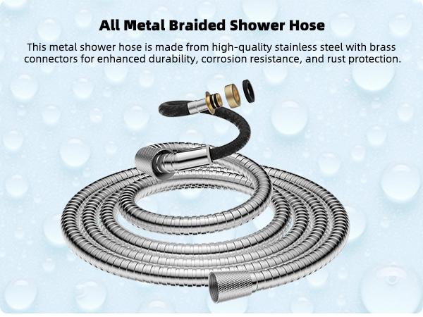 Hibbent All Metal 12'' Rainfall Shower Head, Dual Shower Head Combo, High Pressure Handheld Shower Wand, 16'' Adjustable Arc-shaped Shower Extension Arm, 71'' Hose, Showerhead Holder, Chrome