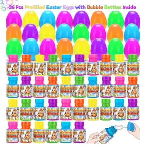 36 Pcs Prefilled Easter Eggs with Bubble Bottles | Easter Egg Hunt Party Favors for Kids & Toddlers, Easter Basket Stuffers, Spring Party Toys
