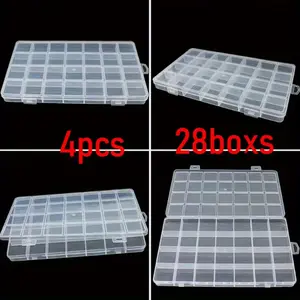 4pcs 28-Compartment Transparent Plastic Storage Boxes with Snap Lids - Stackable, Dustproof Organizer for Beads, Jewelry, Crafts & Small Items - Lightweight, Portable Design for Easy Organization, Craft Storage|Stackable Boxes