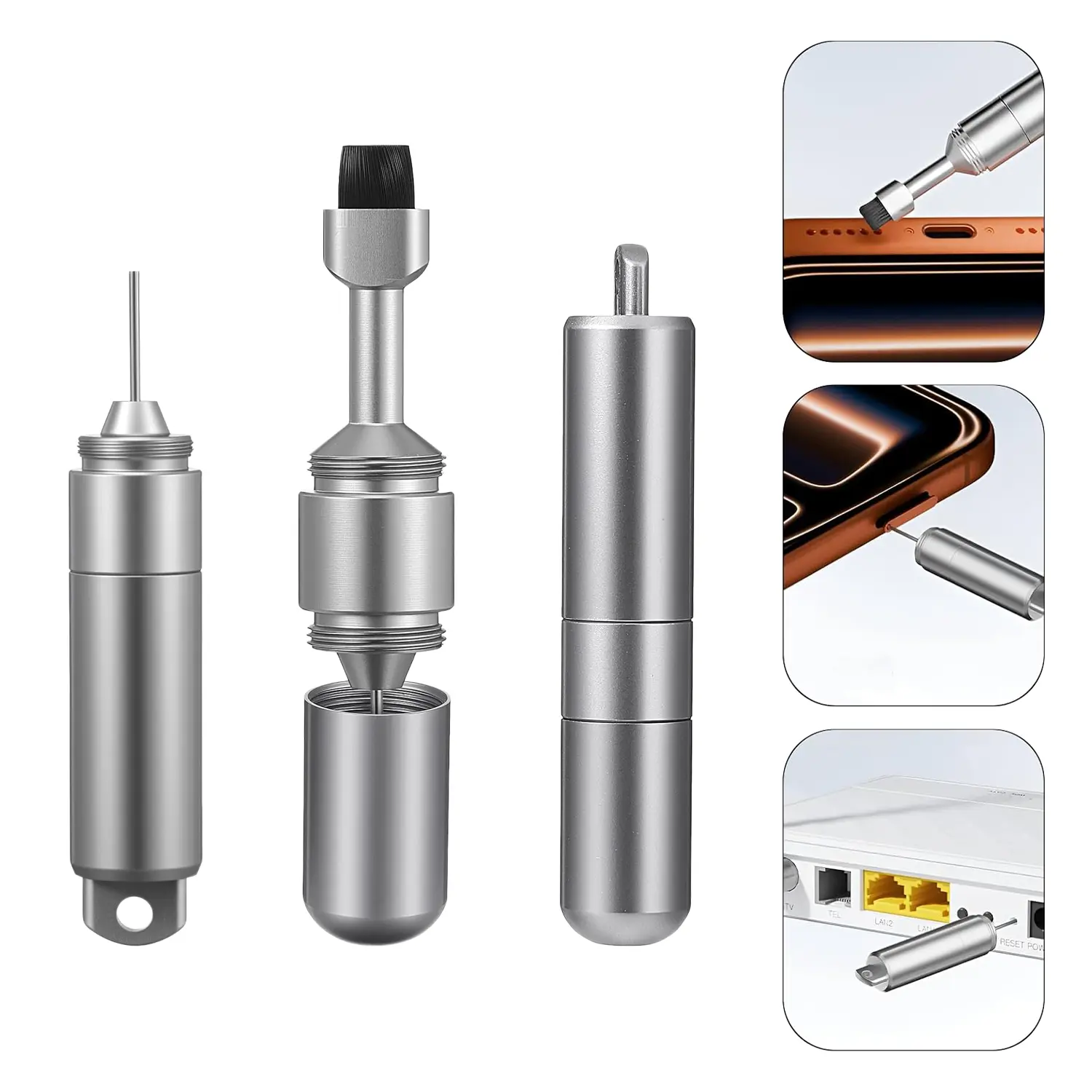SIM Card Tray Removal Tool with Cleaning Brush, 2 in 1 EDC Portable Keychain Eject Pins Reset Needle Opener Cleaning Pen for iPhone Airpods Pro, Easy to Carry