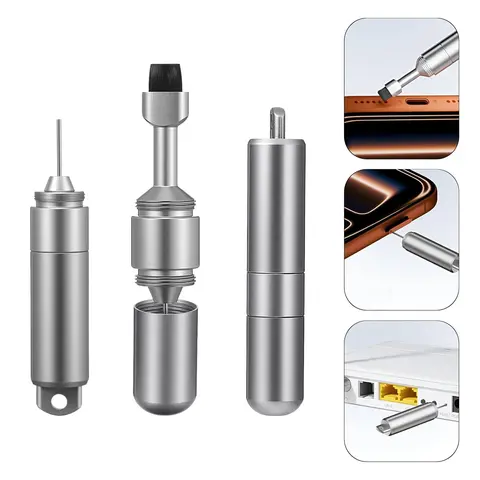 2-in-1 Steel SIM Card Tray Removal Tool with Cleaning Brush - Compact EDC Portable Keychain Eject Pin Reset Needle Opener for Smartphone, Cellphone, iPhone, Airpods Pro - Mobile Accessory Easy to Carry