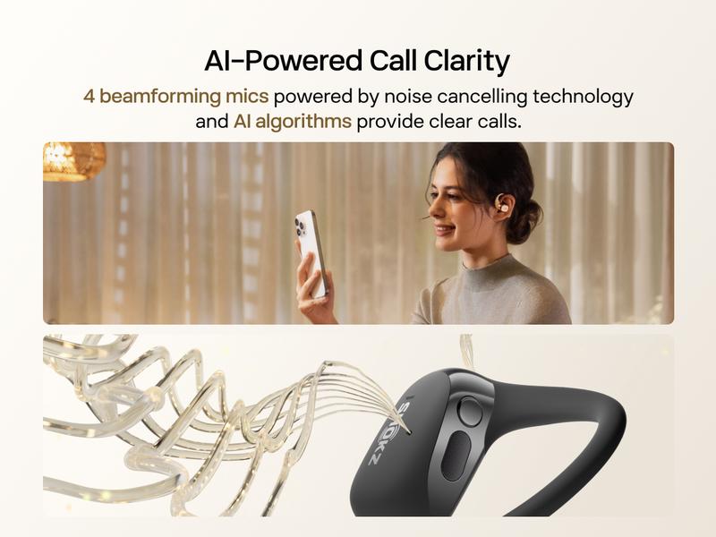 SHOKZ OpenFit 2 Open-Ear Headphones with True Wireless Bluetooth, Microphone, 48 Hours of Playtime, Fast Charging, IP55 Water-Resistant