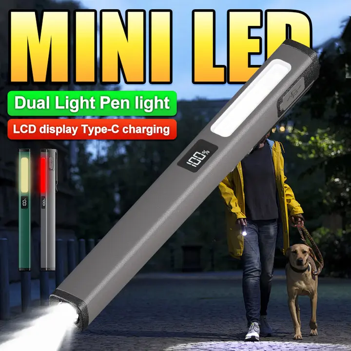 7-in-1 Rechargeable LED Penlight with Digital Display, Magnetic Clip - 6 Modes, Type-C Charging, 120LM EDC Pocket Work Light for Mechanics, Hiking & Light Outdoor Emergency (Dark Green/Grey)
