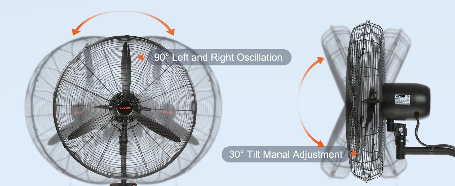 VEVOR Wall-Mount Misting Fan, TikTokShopBlackFriday, 3-speed High Velocity Max. 7000 CFM, Waterproof Oscillating Industrial Wall Fan, Commercial or Residential for Warehouse, Greenhouse, Workshop, Black, ETL Listed VEVOR Super Brand Day