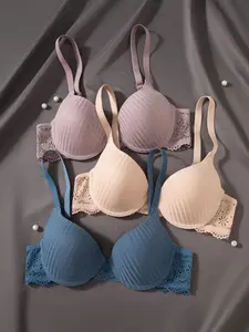 3pcs Pack Women's Underwire Push-Up Bra with Boning -Full Lift Lace Front Overlay, Non-Detachable Padded Cups& Underwire Suitable for Daily Wear,, Parties - Elegant Lift& Posture (Hand Washable)