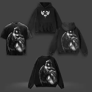 [ES] Albedo Overlord Anime Fallen Angel Demon Vintage Washed Oversize Heavyweight Cotton Streetwear T-Shirt Tee / Hoodie / Sweater | Guardian Overseer Black Wing Edition
