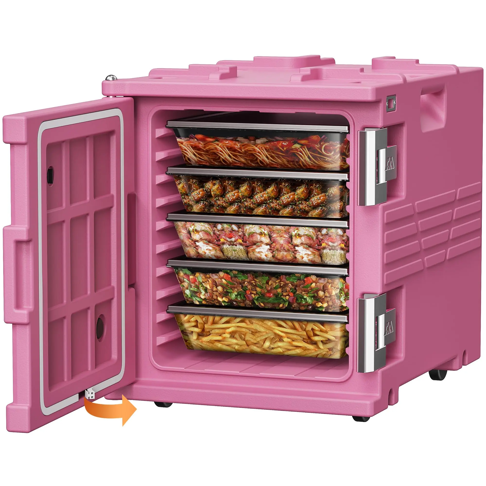 【Back To School】CAMMOO Pink 82QT Non-Electric Hot Box Food Warmer with Wheels, 304 Stainless Steel Latch, Insulated Food Carrier for 5 Full-Size Pans(NOT Included), Food Warmer Box Hot Boxes for Catering campingessentials