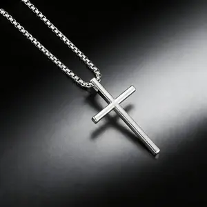 Versatile and simple cross necklace faith pendant, featuring a silver stainless steel cross and a simple box chain. A popular jewelry gift necklace style, recommended today.