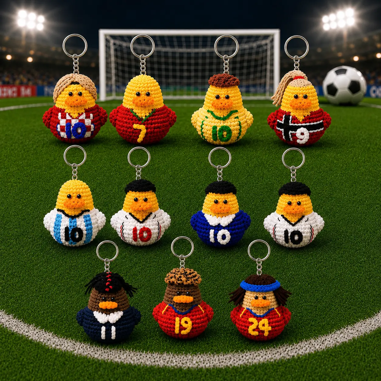 Crochet Soccer Duck Plush, Handmade Amigurumi Football Player Doll, Cute Sports Keychain, Mini Football Fan Gift, Soccer Lover Gift