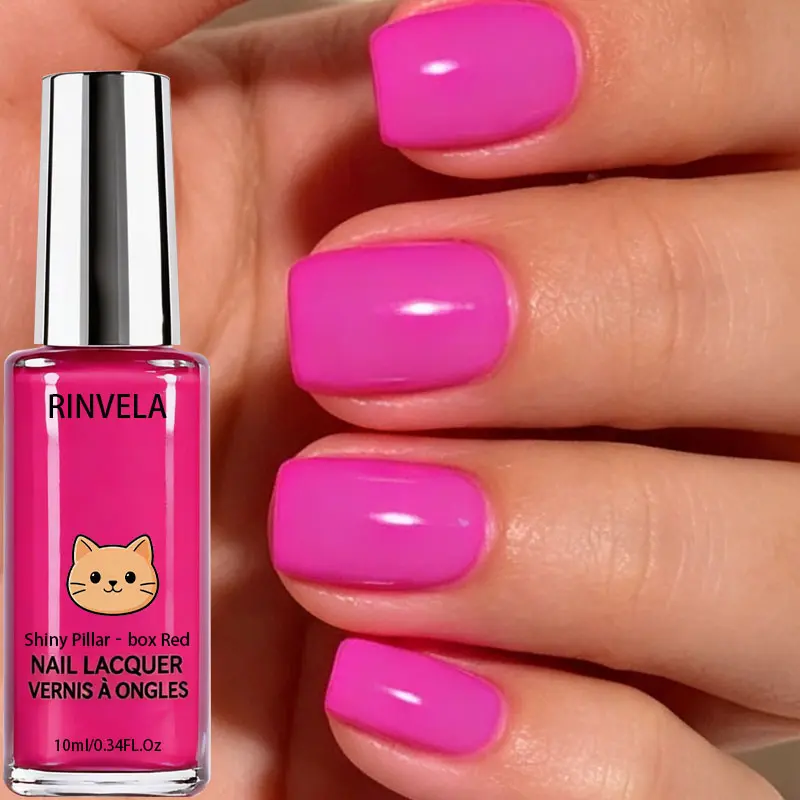 Neon Hot Pink Nail Polish, 10ML Vivid Full-Coverage Gloss Lacquer, Quick-Dry Long-Lasting Varnish for DIY Manicures
