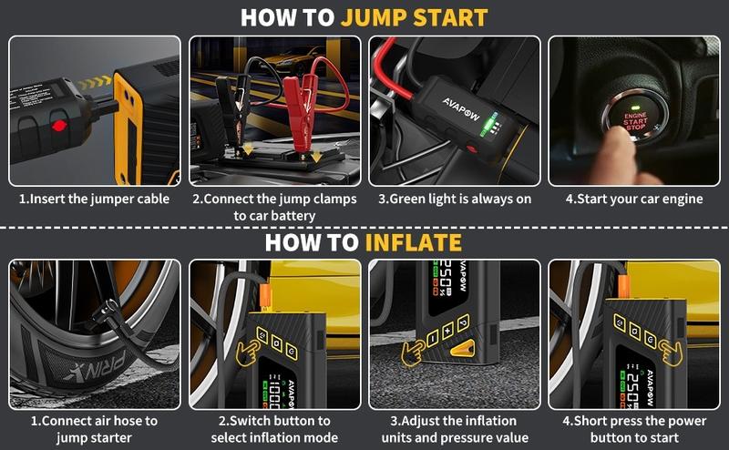 AVAPOW 150PSI 6000A Jump Starter with Air Compressor,Car Battery Jump Starter (for All Gas/10L Diesel),12V Jump Box with LCD Display,Lights,Mother‘s Day,Auto,dealsforyoudays