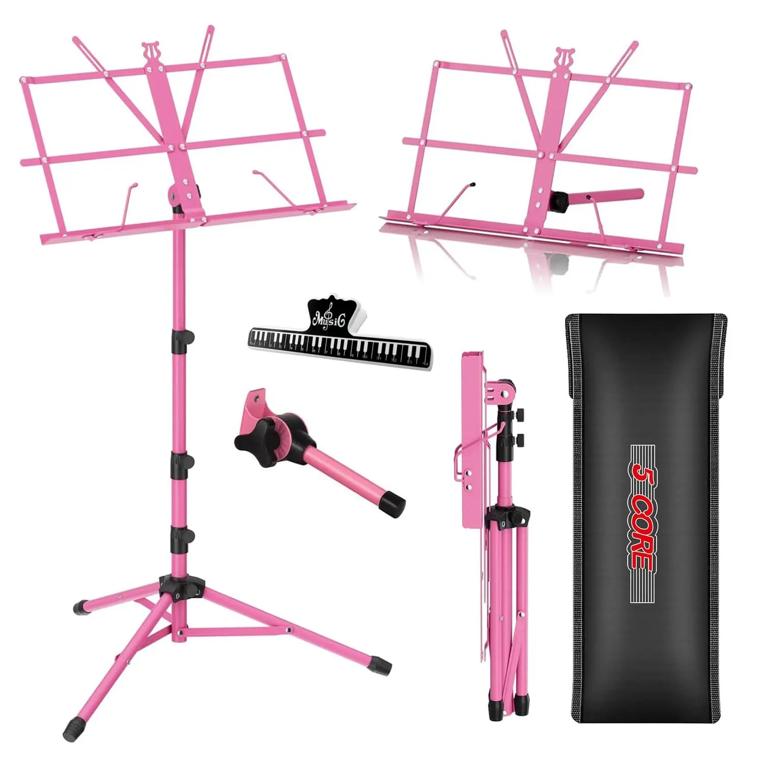 5 Core Music Stand Adjustable Desktop Book Stands Portable Sheet Holder All Metal Foldable Bookstand