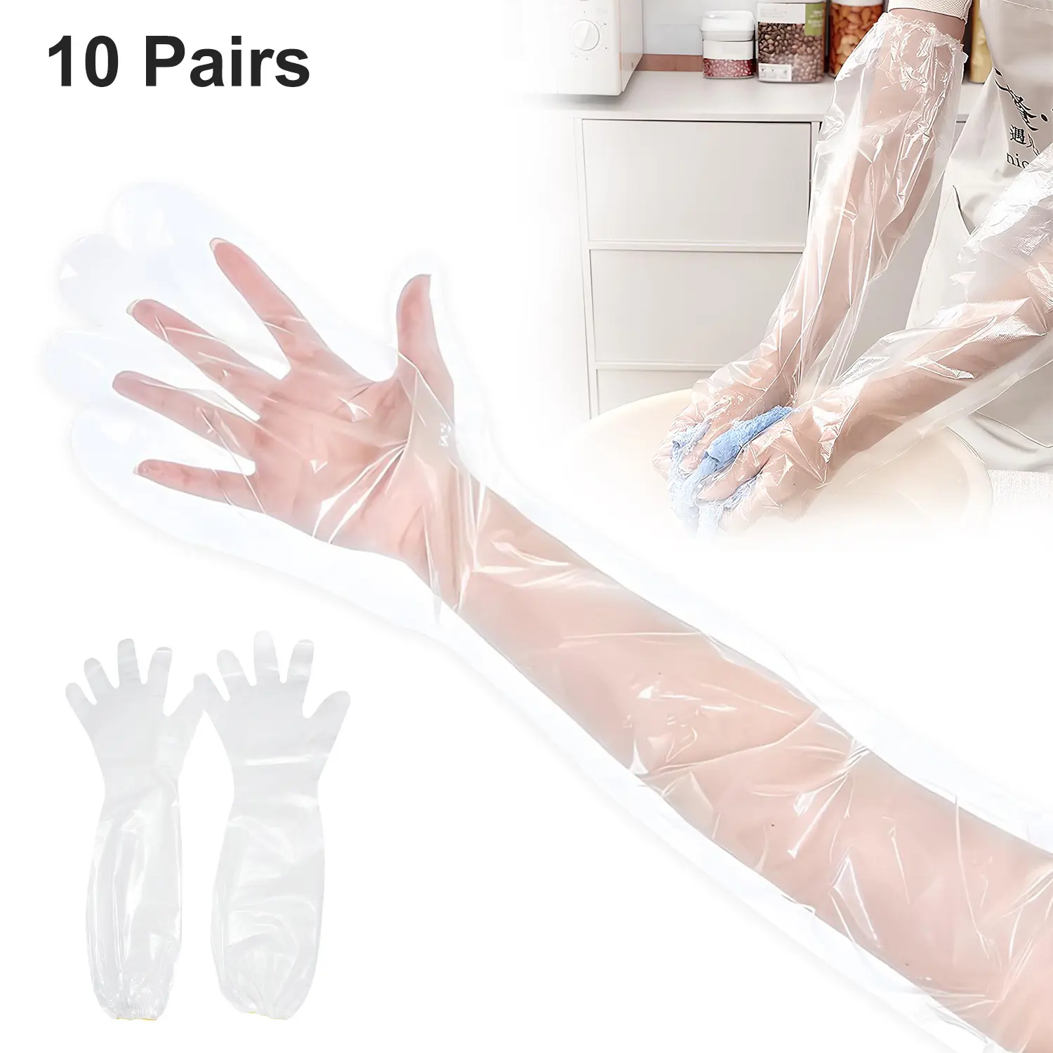 20pcs Disposable Thick Durable Long Sleeve Cleaning Gloves, 23.6in Elastic Cuff, Custom-Fitted, Waterproof, Anti-Slip, Breathable, Embossed Surface, Cooking Gloves Disposable Food Safe for Household Kitchen Dishwashing