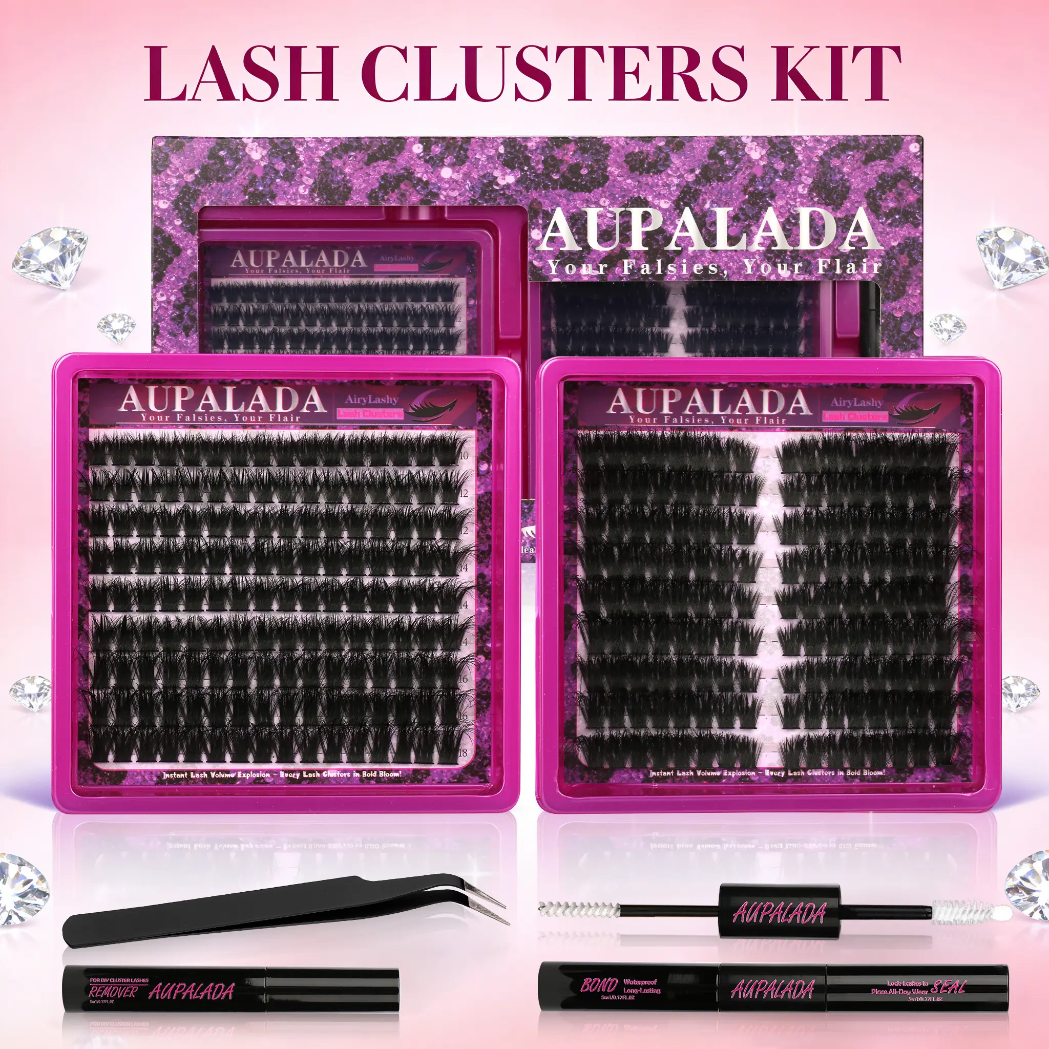 2-Style Lash Clusters DIY Eyelash Extension Kit, Professional 2-Style Multi-Pack Cluster Lashes with Glue and Remover, At-Home False Eyelashes Set, Makeup Products, #backtoschool