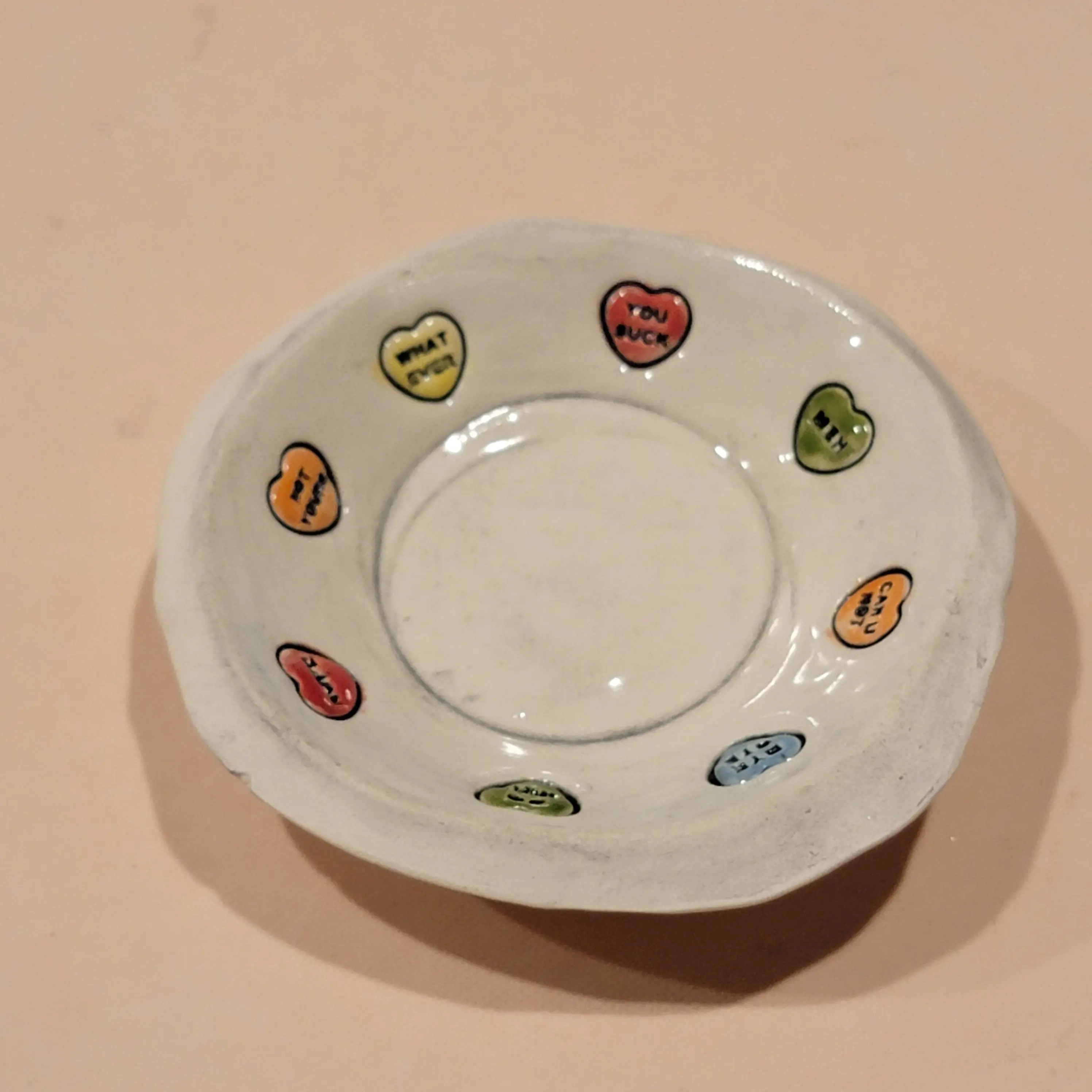 Valentine's Anti-Heart Candy Dish Handmade Ceramic with Colorful Hearts for Sweet Treats
