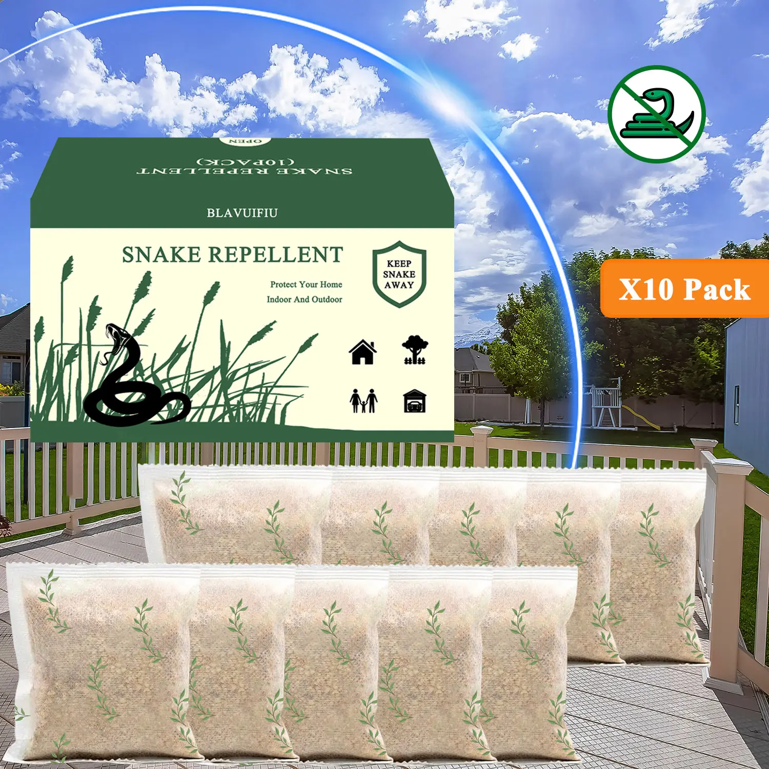 10-Count Plant-Based Snake Repellent Sealed Pouches, Natural Peppermint Garlic Oil Deterrent, Pet & Kid-Safe Home & Garden Barrier, Indoor-Outdoor Control (Covers Up To 120 Sq.Ft, Lasts 60 Days), Sealed Pouch
