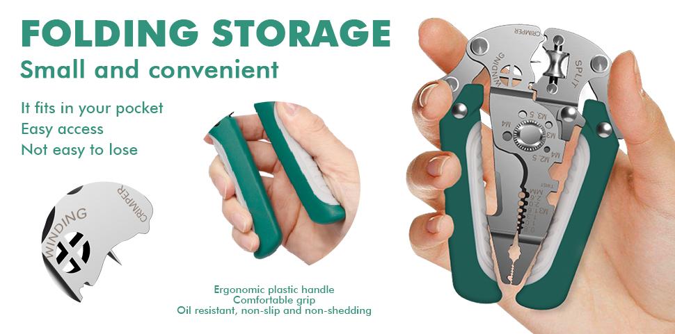 Multi Function Self Adjusting Folding Wire Stripper Compact Electrician Tool Foldable Wire Cutter Stripper Crimper Handheld Electrical Tool