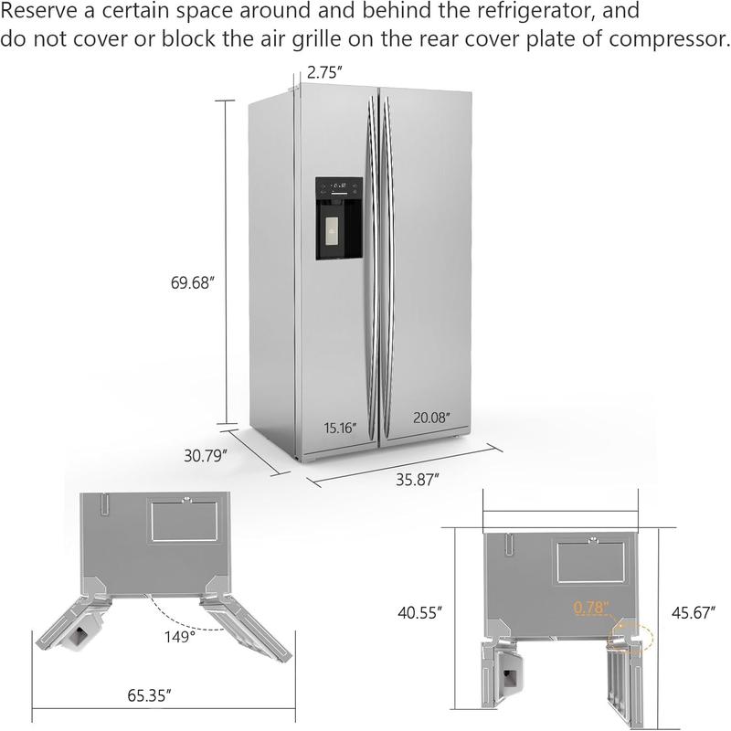 R.W.FLAME 20 Cu.ft. Large Refrigerator Fridge, 2 French Door Stainless Steel with Water Dispensor, Ice Maker for the Kitchen, Home