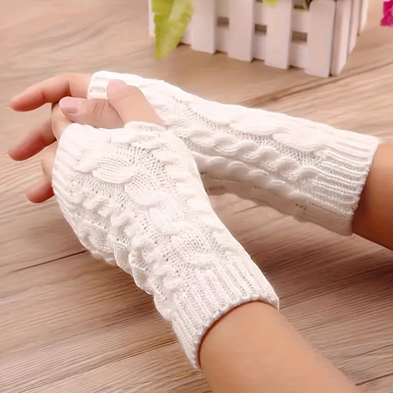 4 Pairs Women Knitted Fingerless Gloves Winter Thumb Hole Wrist Warmers Men Crochet Arm Hand Warmer Gloves