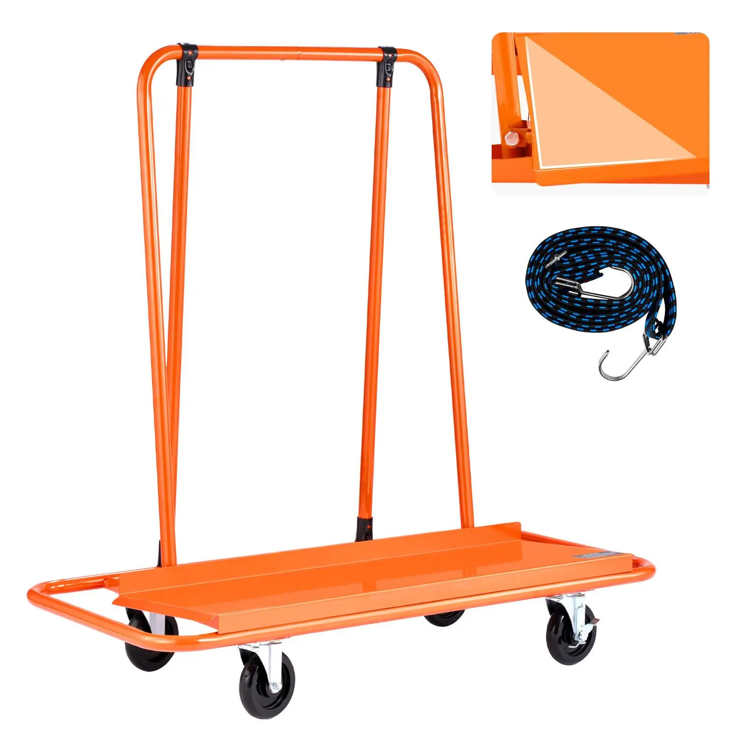 【SummerFinds】VEVOR Drywall Cart Dolly 1800 lbs Load Capacity Steel Panel Dolly with 4 Swivel Casters Durable Long-lasting Panel Truck Cart with Tie-Down Strap for Plywood Plasterboard Glass Orange