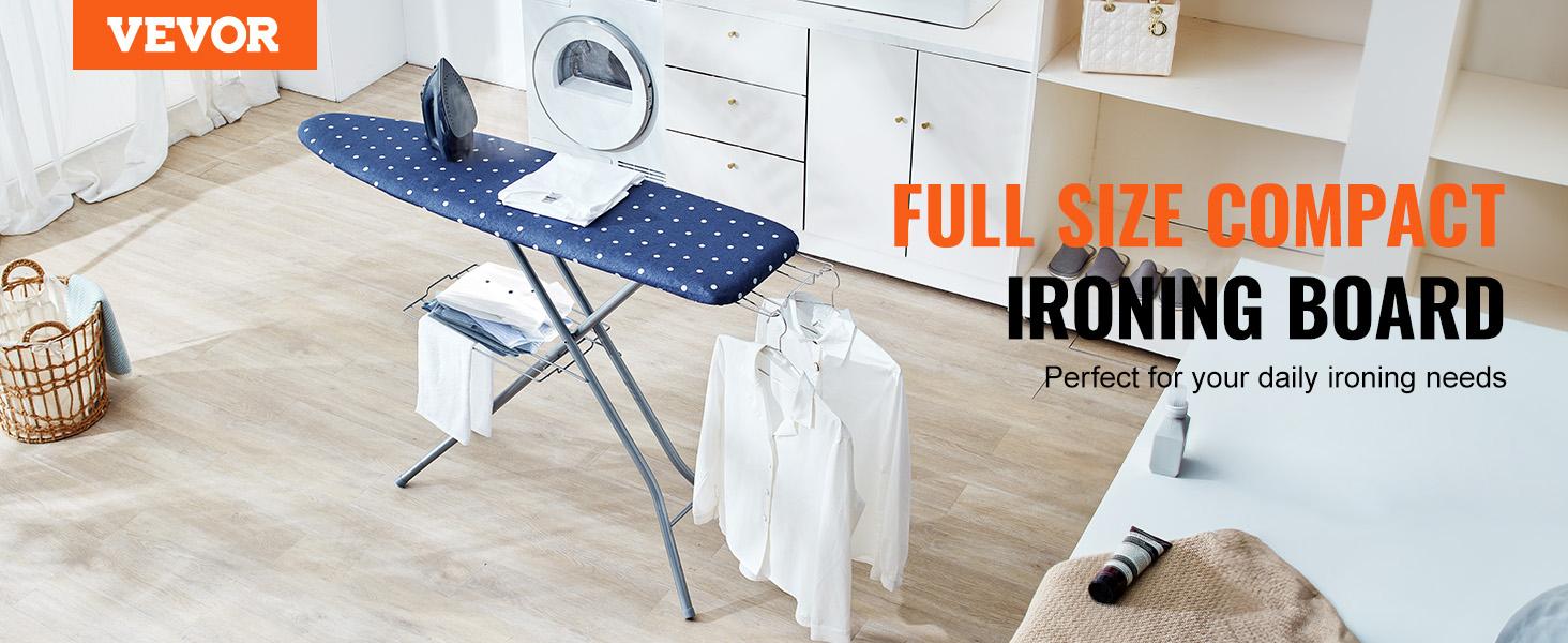 VEVOR Ironing Board with Bottom Storage Tray,  Thickened 4 Layers Iron Board with Heat Resistant Cover and 100% Cotton Cover, 10 Adjustable Heights Ironing Board for Home Laundry Room Use (Size 55x15)