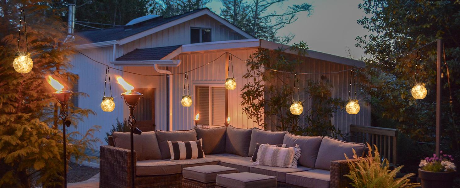 PARTPHONER Solar Lanterns Decoration,Outdoor Waterproof,Cracked Glass Hanging Globes for Christmas Decoration, Shepherd Hook, Garden Tree Ornaments