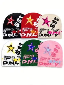 VYNCE HATY2K Graphic Beanie Hat, Unisex Gothic Style Knitted Warm Casual Beanies For Outdoor Winter, Acrylic Autumn Outfits