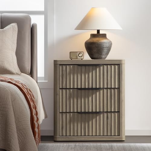 SICOTAS Night Stand Set of 2 Nightstands with 3 Drawers Storage Bedside Table Large Fluted Bed Side End Table Modern 25.6" Tall Wide Mid Century Night Stands for Bedroom Living Room Sofa Couch Office, Minimalist and Practical