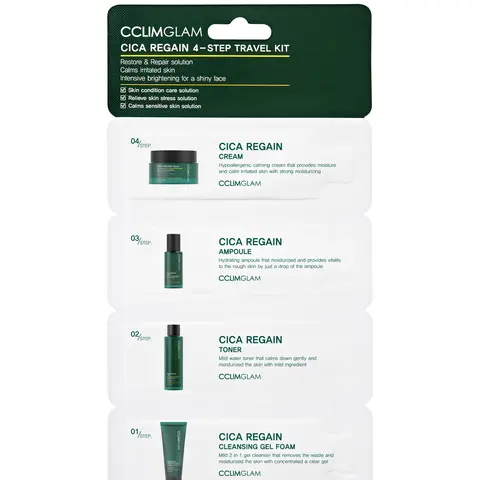 CCLIMGLAM Cica Regain 4 Step Travel Kit 1 SET - Centella Asiatica Soothing Skincare for Sensitive Skin Barrier Care