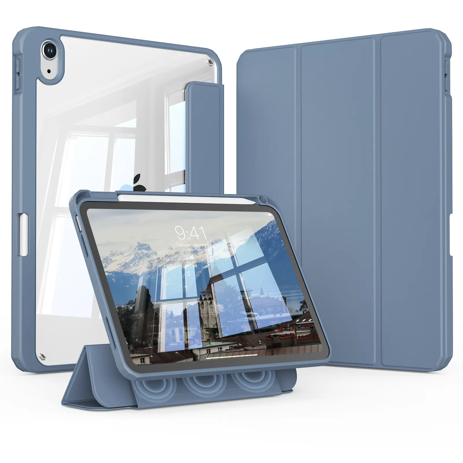 Case for iPad Air 11″(M4/M3/M2), Air 5th/4th Gen 10.9″,11th (A16) /10th Gen 2025/2022 (11″/10.9″),9th/8th/7th 10.2″ with Pencil Holder,Magnetic Detachable Cover with Clear Acrylic Back,Tri-Fold Stand, Pencil Holder,Auto Sleep/Wake